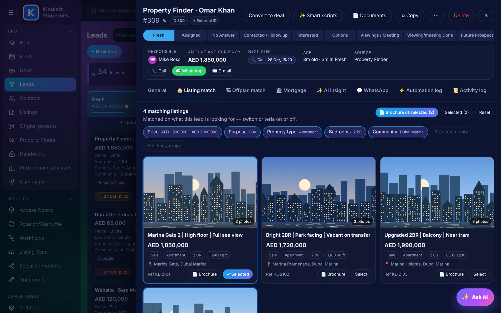 Listing match showing four matching Dubai Marina apartments