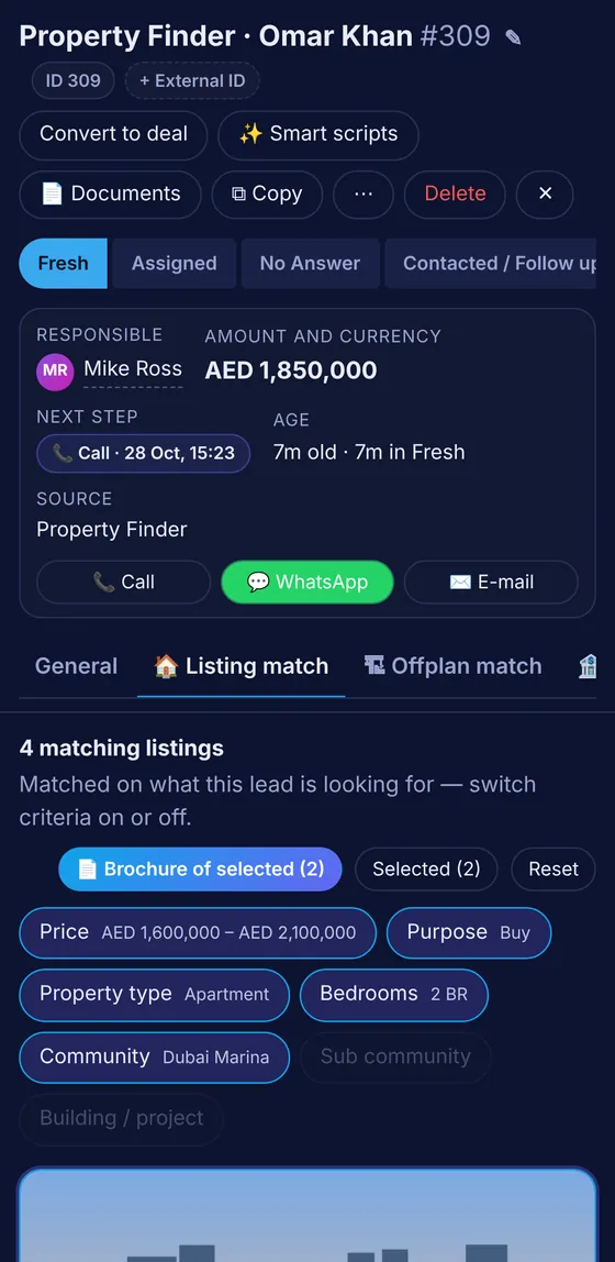 Listing match on a phone