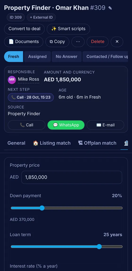 Mortgage calculator on a phone